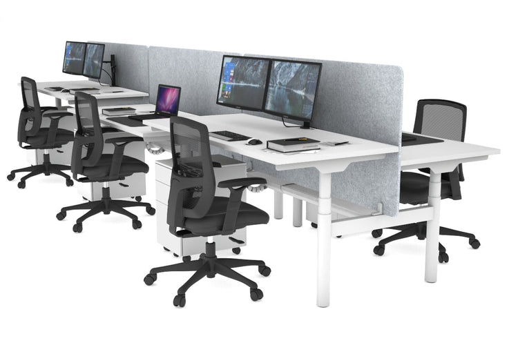 Flexi Premium Height Adjustable 6 Person H-Bench Workstation - White Frame [1400L x 700W] Jasonl white light grey echo panel (820H x 1400W) white cable tray