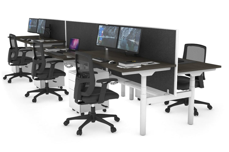 Flexi Premium Height Adjustable 6 Person H-Bench Workstation - White Frame [1400L x 700W] Jasonl 