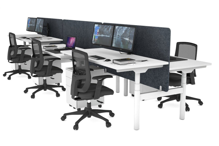 Flexi Premium Height Adjustable 6 Person H-Bench Workstation - White Frame [1400L x 700W] Jasonl white dark grey echo panel (820H x 1400W) none