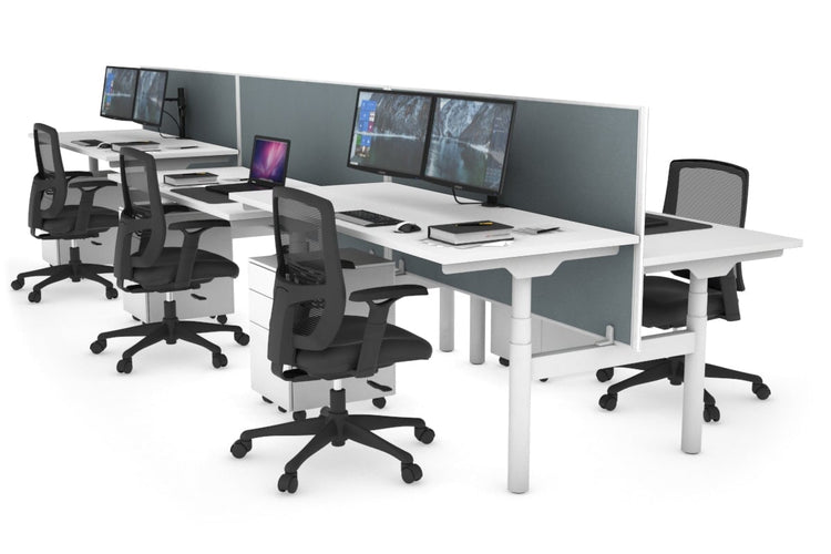 Flexi Premium Height Adjustable 6 Person H-Bench Workstation - White Frame [1400L x 700W] Jasonl white cool grey (820H x 1400W) none