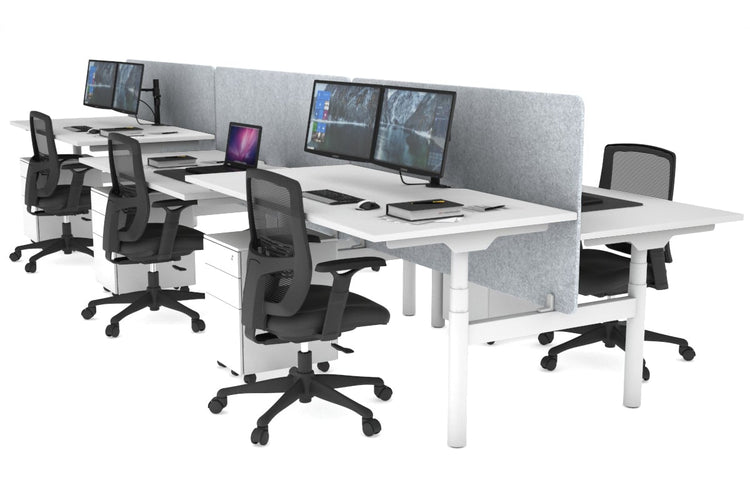 Flexi Premium Height Adjustable 6 Person H-Bench Workstation - White Frame [1400L x 800W with Cable Scallop] Jasonl white light grey echo panel (820H x 1400W) none