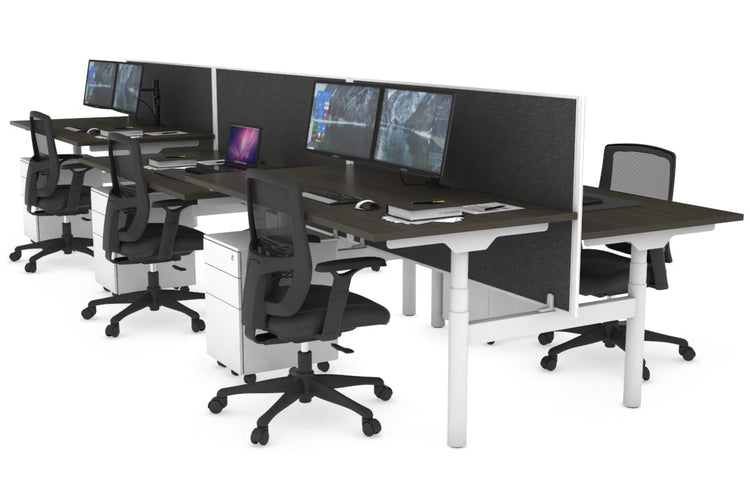 Flexi Premium Height Adjustable 6 Person H-Bench Workstation - White Frame [1400L x 800W with Cable Scallop] Jasonl 