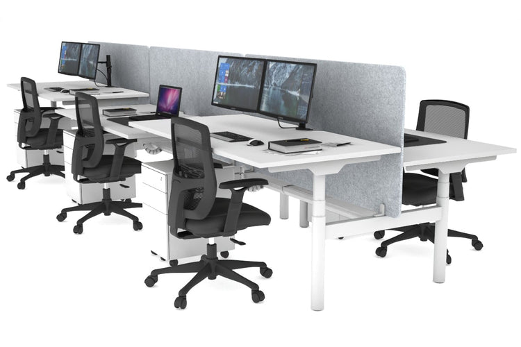 Flexi Premium Height Adjustable 6 Person H-Bench Workstation - White Frame [1400L x 800W with Cable Scallop] Jasonl white light grey echo panel (820H x 1400W) white cable tray