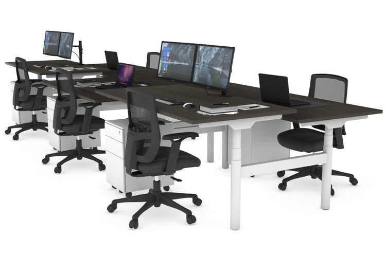 Flexi Premium Height Adjustable 6 Person H-Bench Workstation - White Frame [1400L x 800W with Cable Scallop] Jasonl dark oak none none