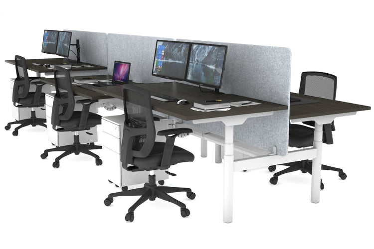 Flexi Premium Height Adjustable 6 Person H-Bench Workstation - White Frame [1400L x 800W with Cable Scallop] Jasonl dark oak light grey echo panel (820H x 1400W) white cable tray