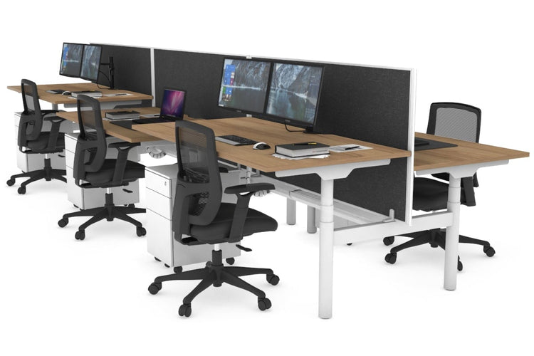 Flexi Premium Height Adjustable 6 Person H-Bench Workstation - White Frame [1400L x 800W with Cable Scallop] Jasonl 