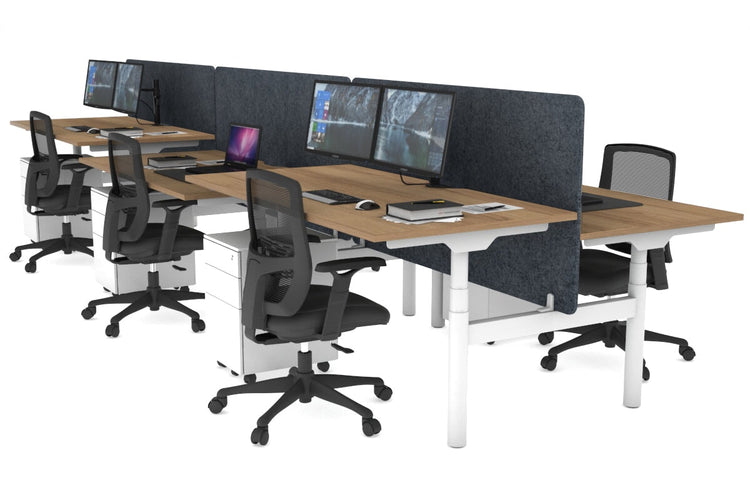 Flexi Premium Height Adjustable 6 Person H-Bench Workstation - White Frame [1400L x 800W with Cable Scallop] Jasonl salvage oak dark grey echo panel (820H x 1400W) none