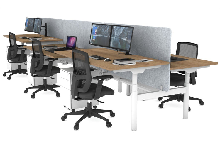 Flexi Premium Height Adjustable 6 Person H-Bench Workstation - White Frame [1400L x 800W with Cable Scallop] Jasonl salvage oak light grey echo panel (820H x 1400W) white cable tray