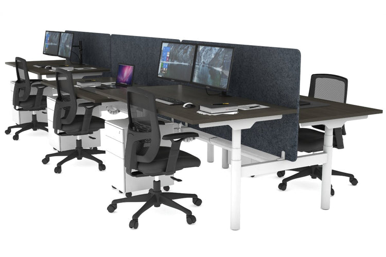 Flexi Premium Height Adjustable 6 Person H-Bench Workstation - White Frame [1400L x 800W with Cable Scallop] Jasonl dark oak dark grey echo panel (820H x 1400W) white cable tray