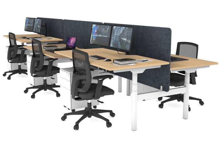 Flexi Premium Height Adjustable 6 Person H-Bench Workstation - White Frame [1400L x 800W with Cable Scallop] Jasonl maple dark grey echo panel (820H x 1400W) none