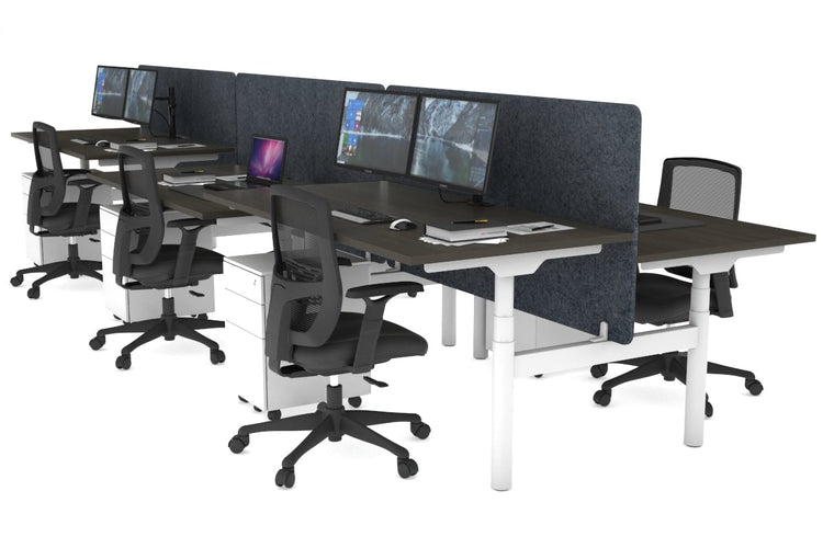 Flexi Premium Height Adjustable 6 Person H-Bench Workstation - White Frame [1400L x 800W with Cable Scallop] Jasonl dark oak dark grey echo panel (820H x 1400W) none