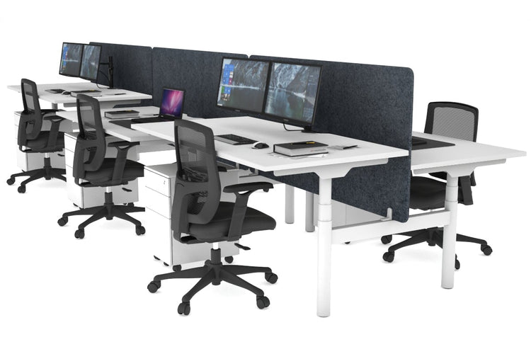 Flexi Premium Height Adjustable 6 Person H-Bench Workstation - White Frame [1400L x 800W with Cable Scallop] Jasonl white dark grey echo panel (820H x 1400W) none