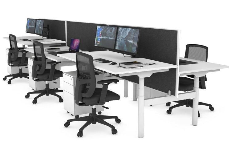 Flexi Premium Height Adjustable 6 Person H-Bench Workstation - White Frame [1400L x 800W with Cable Scallop] Jasonl 