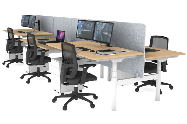 Flexi Premium Height Adjustable 6 Person H-Bench Workstation - White Frame [1400L x 800W with Cable Scallop] Jasonl maple light grey echo panel (820H x 1400W) none