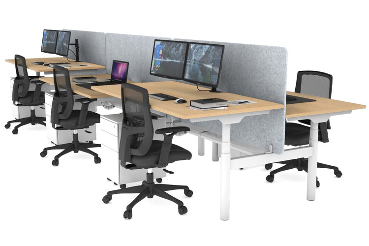 Flexi Premium Height Adjustable 6 Person H-Bench Workstation - White Frame [1400L x 800W with Cable Scallop] Jasonl maple light grey echo panel (820H x 1400W) white cable tray