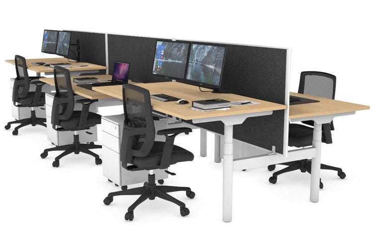 Flexi Premium Height Adjustable 6 Person H-Bench Workstation - White Frame [1400L x 800W with Cable Scallop] Jasonl 