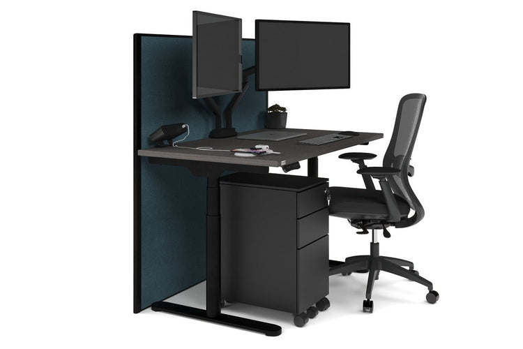 Flexi Premium Height Adjustable Single Workstation [1200L x 700W] Jasonl black leg dark oak deep blue (1200H x 1200W)