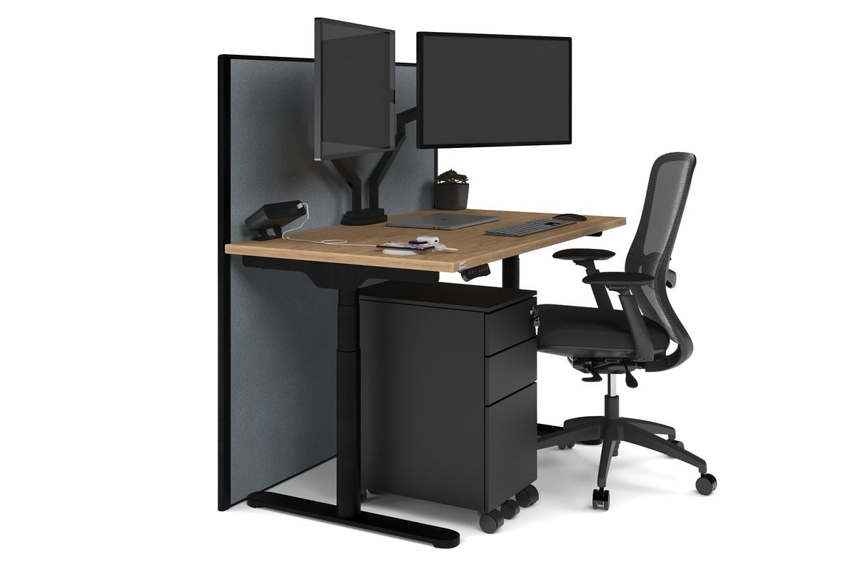 Flexi Premium Height Adjustable Single Workstation [1200L x 700W] Jasonl black leg salvage oak cool grey (1200H x 1200W)