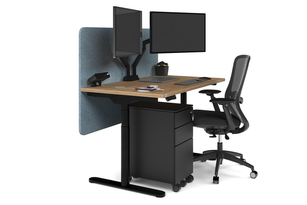 Flexi Premium Height Adjustable Single Workstation [1200L x 700W] Jasonl black leg salvage oak blue echo panel (820H x 1200W)