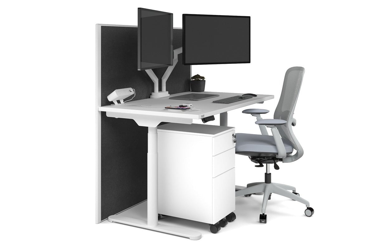 Flexi Premium Height Adjustable Single Workstation [1200L x 700W] Jasonl white leg white moody charchoal (1200H x 1200W)