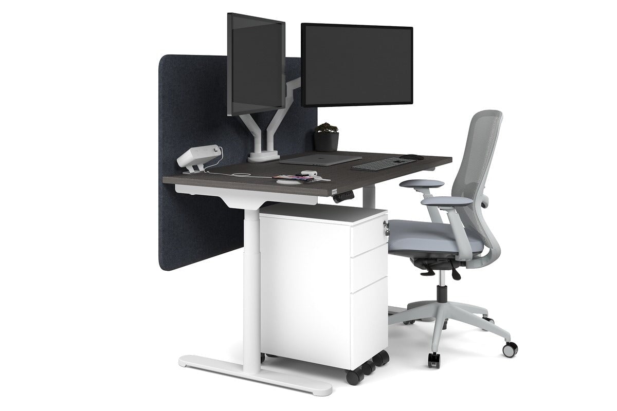 Flexi Premium Height Adjustable Single Workstation [1200L x 700W] Jasonl white leg dark oak dark grey echo panel (820H x 1200W)