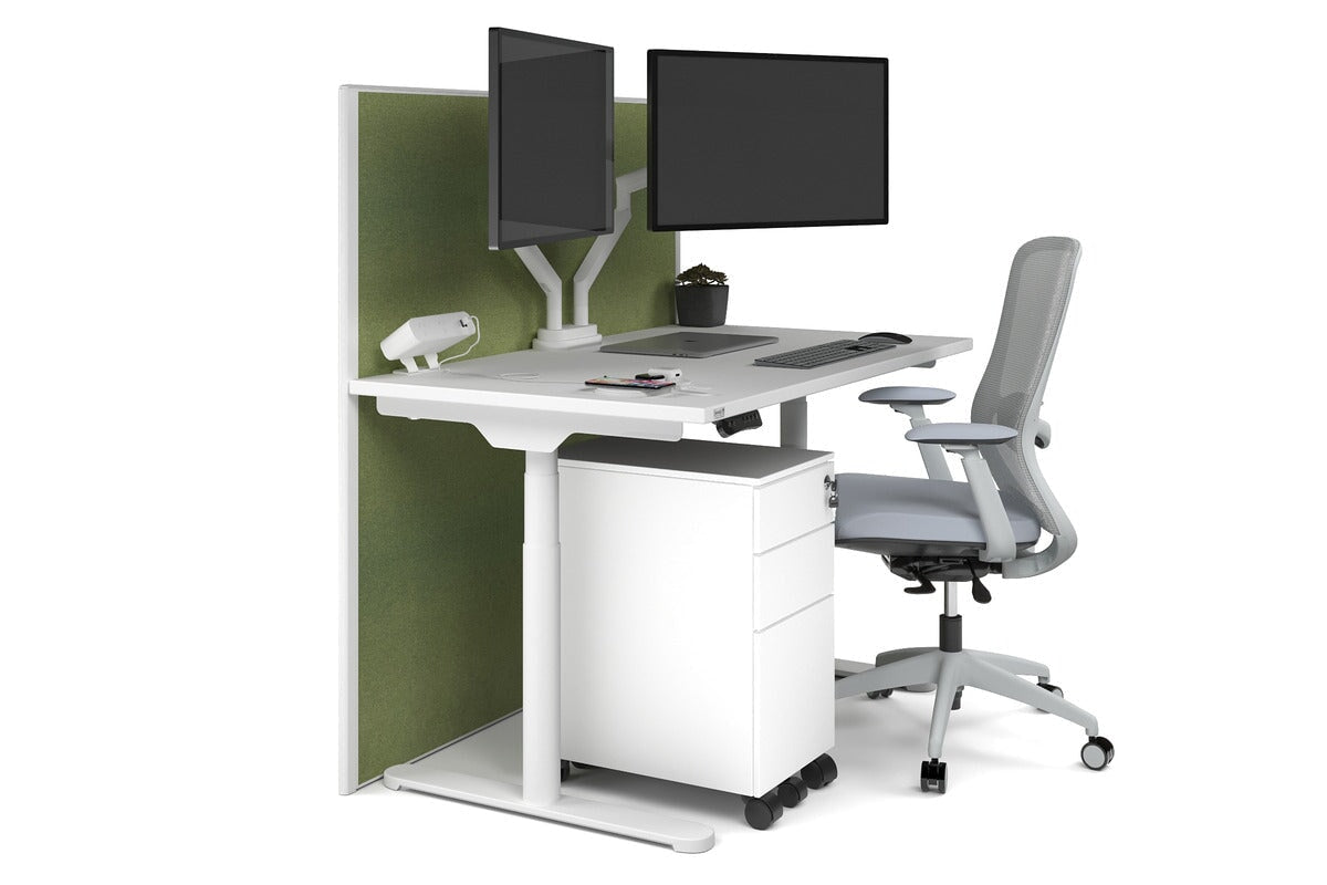 Flexi Premium Height Adjustable Single Workstation [1200L x 700W] Jasonl white leg white green moss (1200H x 1200W)