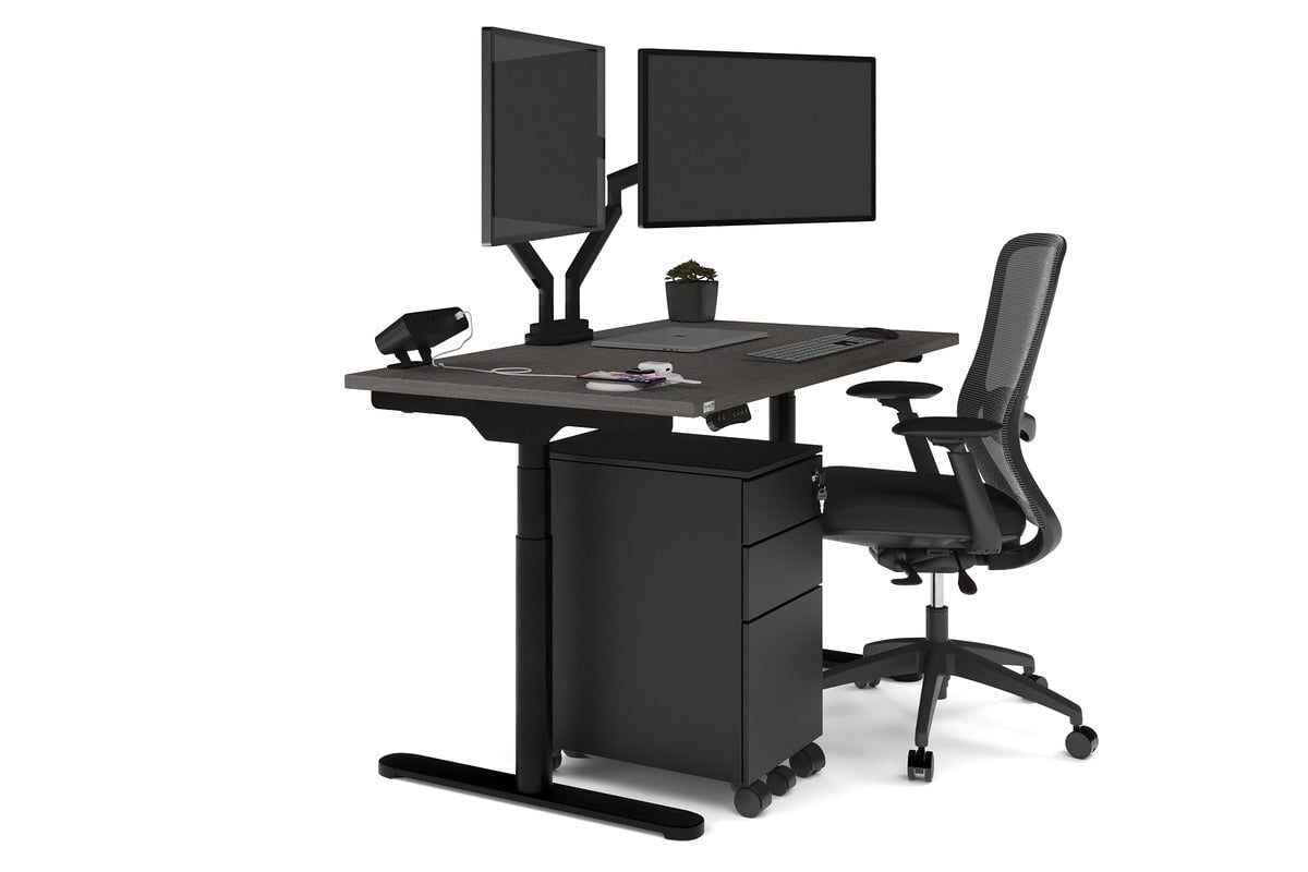 Flexi Premium Height Adjustable Single Workstation [1200L x 700W] Jasonl black leg dark oak none