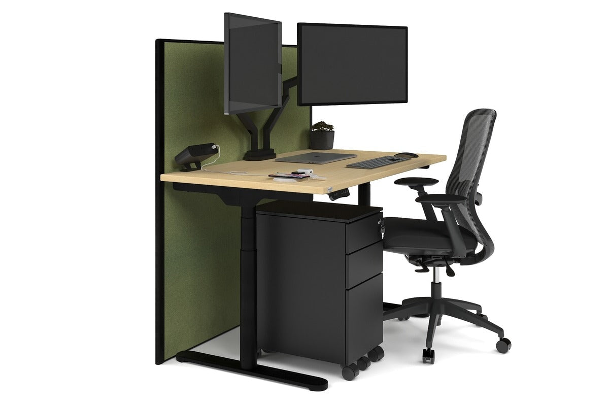 Flexi Premium Height Adjustable Single Workstation [1200L x 700W] Jasonl black leg maple green moss (1200H x 1200W)