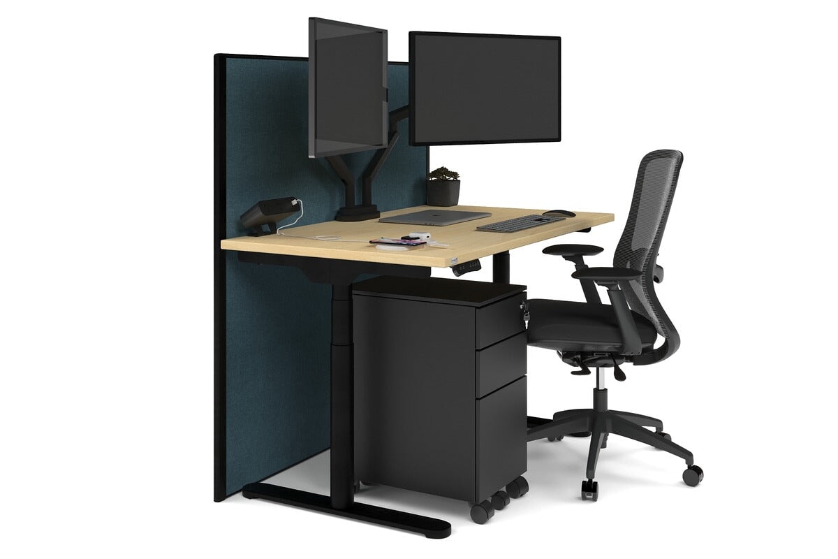 Flexi Premium Height Adjustable Single Workstation [1200L x 700W] Jasonl black leg maple deep blue (1200H x 1200W)