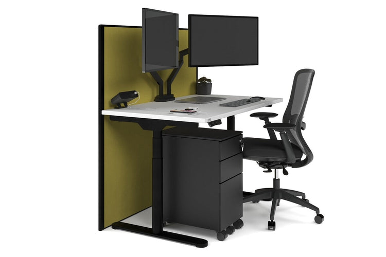 Flexi Premium Height Adjustable Single Workstation [1200L x 700W] Jasonl black leg white mustard yellow (1200H x 1200W)