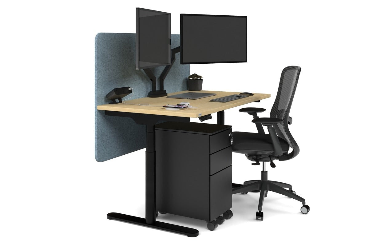 Flexi Premium Height Adjustable Single Workstation [1200L x 700W] Jasonl black leg maple blue echo panel (820H x 1200W)