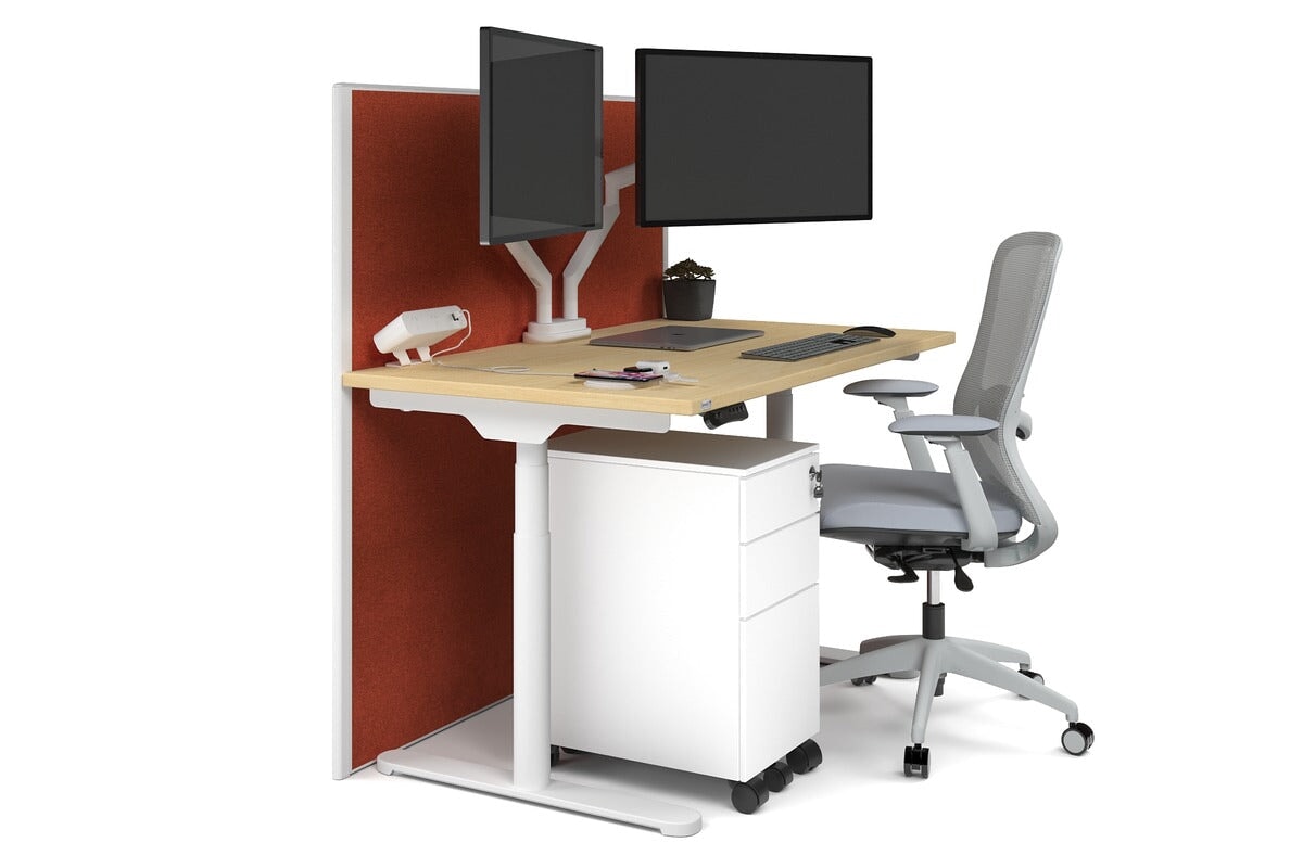 Flexi Premium Height Adjustable Single Workstation [1200L x 700W] Jasonl white leg maple orange squash (1200H x 1200W)