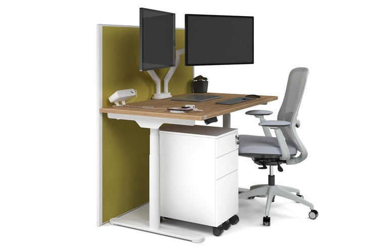 Flexi Premium Height Adjustable Single Workstation [1200L x 700W] Jasonl white leg salvage oak mustard yellow (1200H x 1200W)