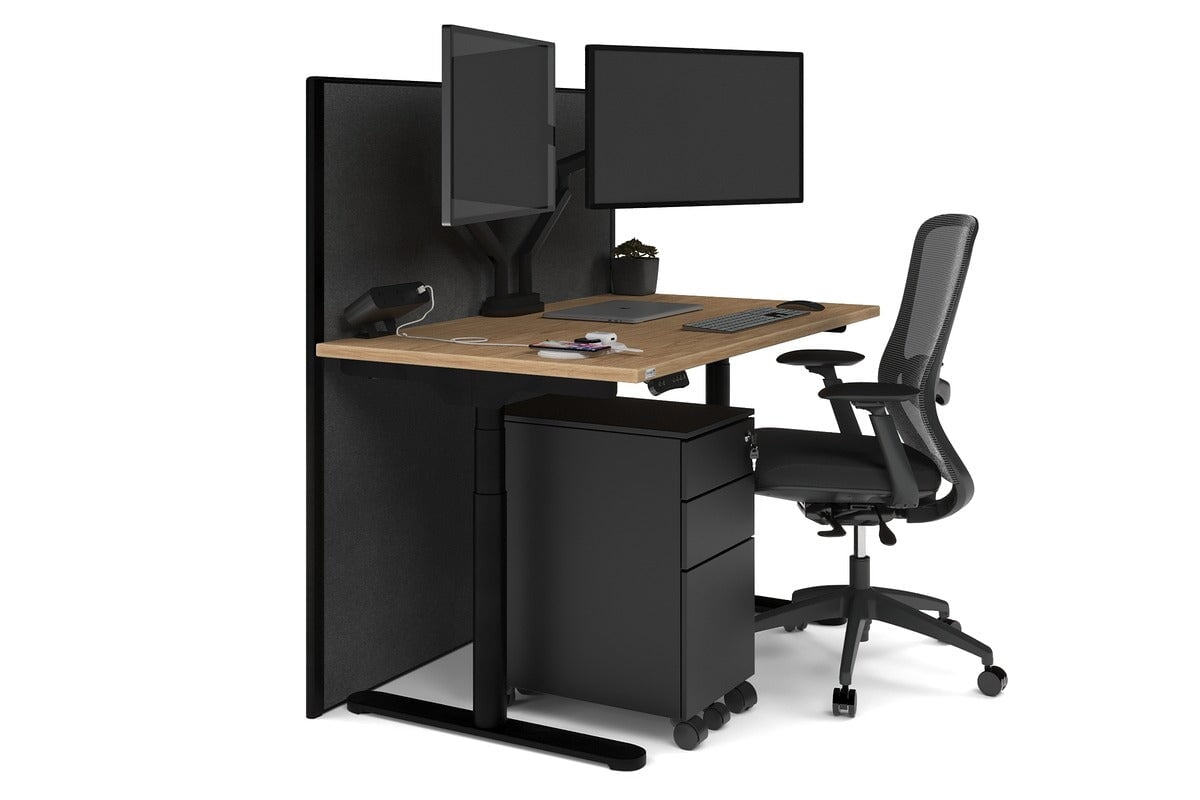 Flexi Premium Height Adjustable Single Workstation [1200L x 700W] Jasonl black leg salvage oak moody charchoal (1200H x 1200W)