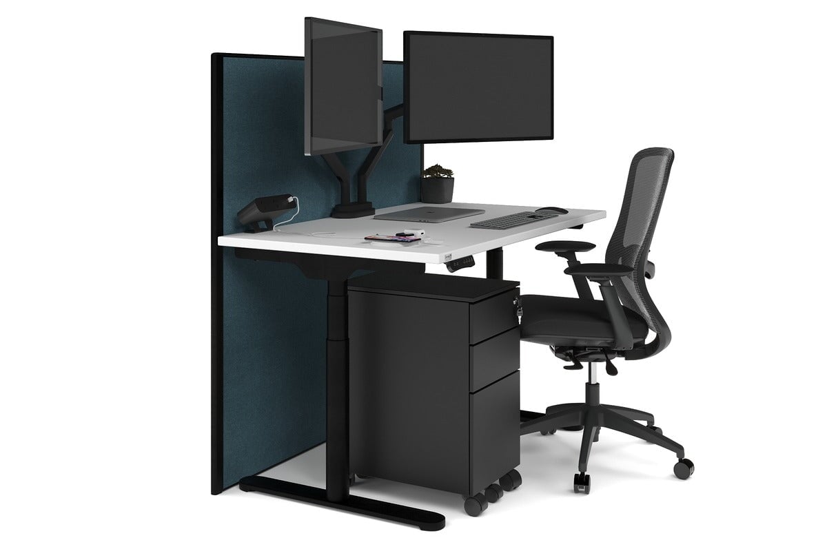 Flexi Premium Height Adjustable Single Workstation [1200L x 700W] Jasonl black leg white deep blue (1200H x 1200W)