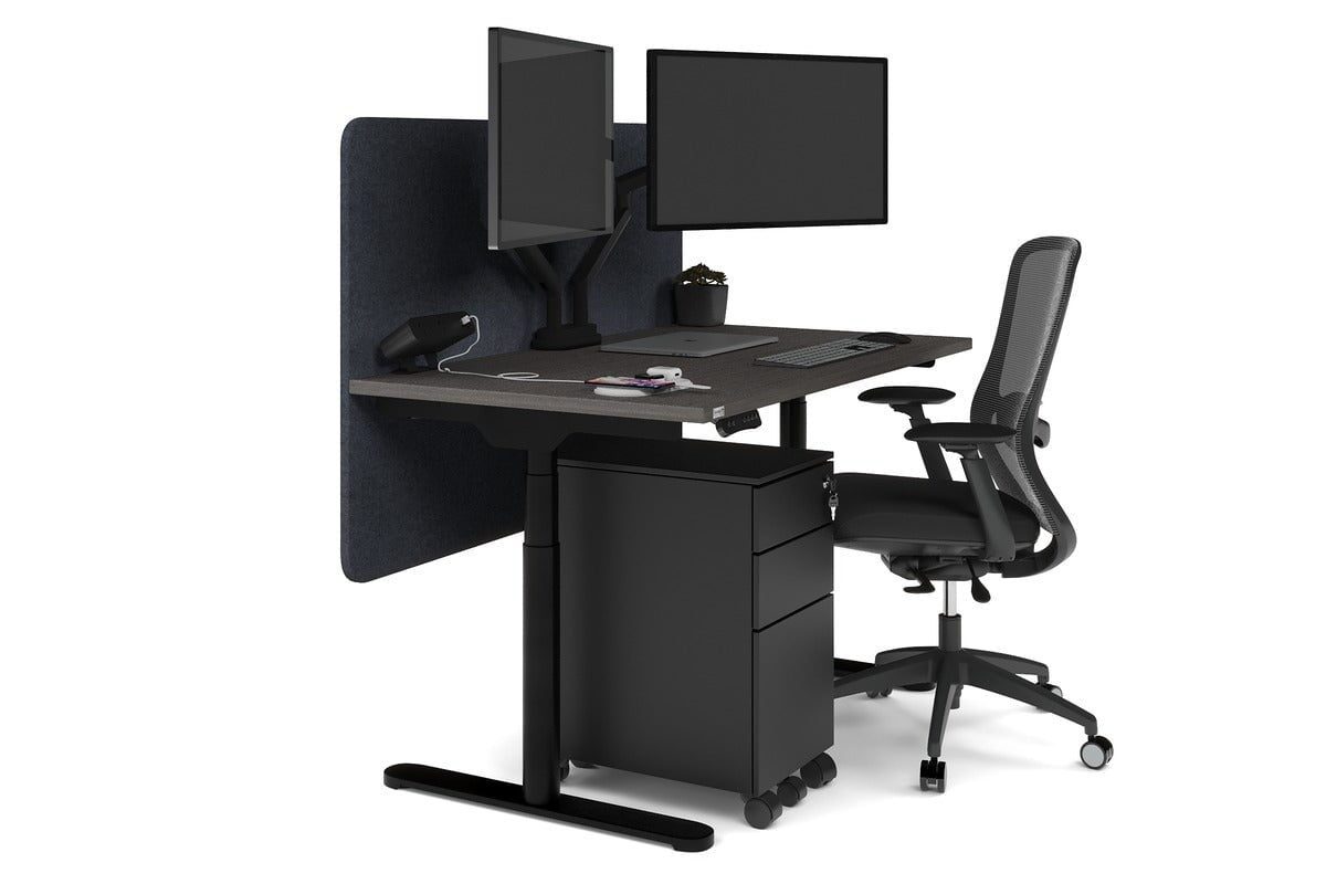 Flexi Premium Height Adjustable Single Workstation [1200L x 700W] Jasonl black leg dark oak dark grey echo panel (820H x 1200W)