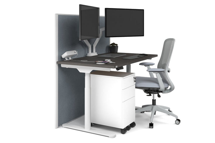 Flexi Premium Height Adjustable Single Workstation [1200L x 700W] Jasonl white leg dark oak cool grey (1200H x 1200W)