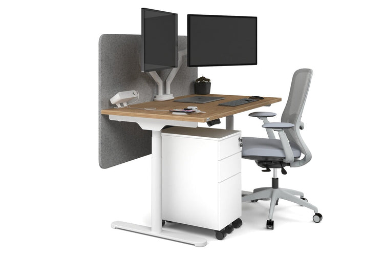 Flexi Premium Height Adjustable Single Workstation [1200L x 700W] Jasonl white leg salvage oak light grey echo panel (820H x 1200W)