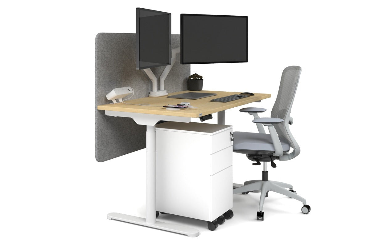 Flexi Premium Height Adjustable Single Workstation [1200L x 700W] Jasonl white leg maple light grey echo panel (820H x 1200W)