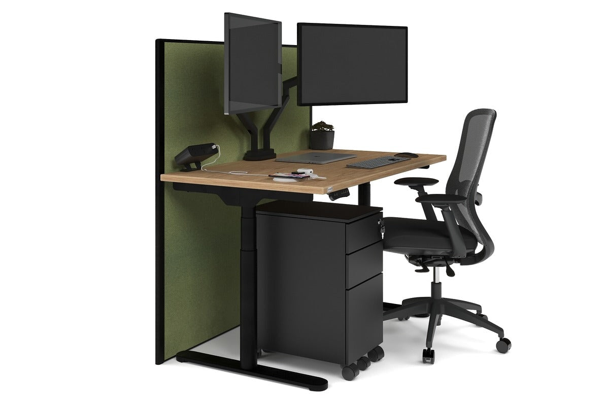 Flexi Premium Height Adjustable Single Workstation [1200L x 700W] Jasonl black leg salvage oak green moss (1200H x 1200W)