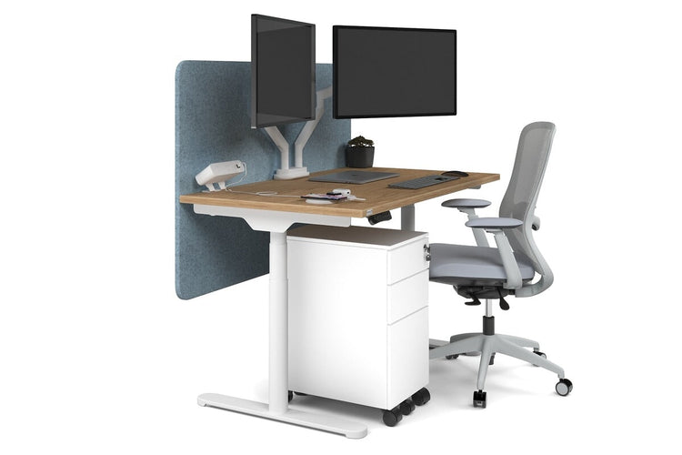 Flexi Premium Height Adjustable Single Workstation [1200L x 700W] Jasonl white leg salvage oak blue echo panel (820H x 1200W)