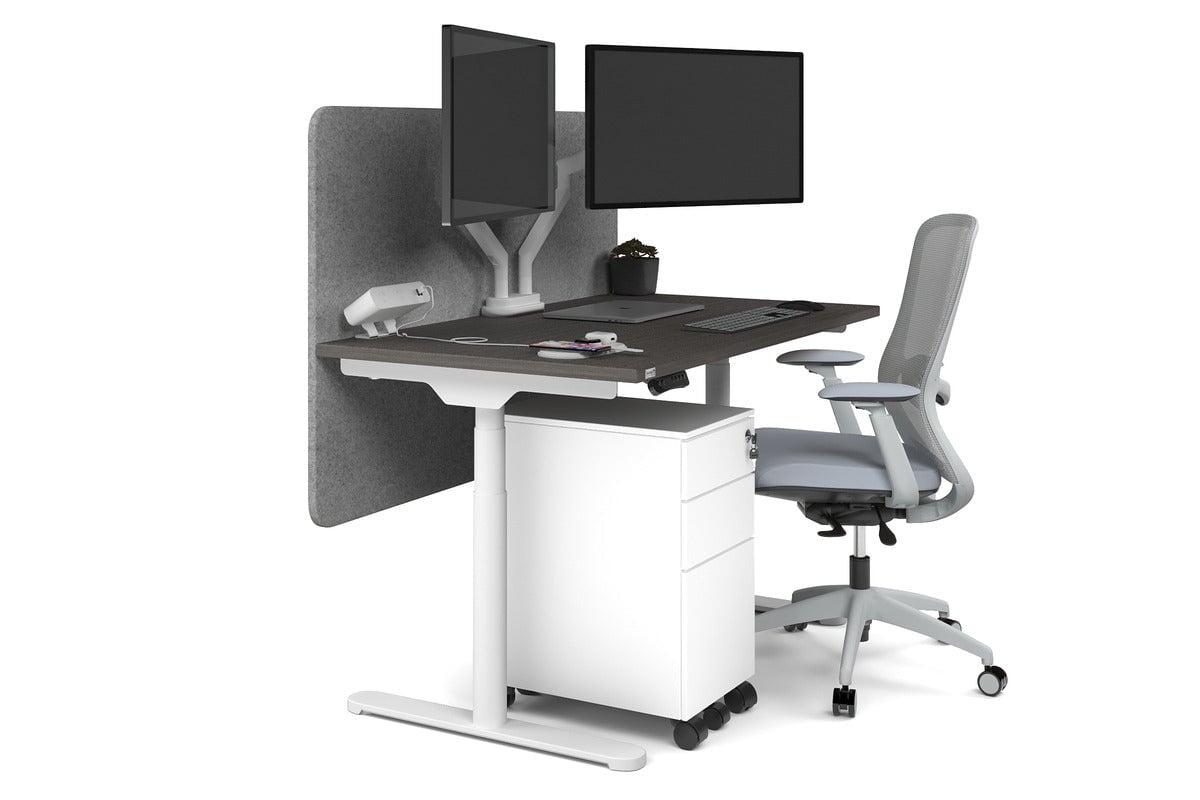 Flexi Premium Height Adjustable Single Workstation [1200L x 700W] Jasonl white leg dark oak light grey echo panel (820H x 1200W)