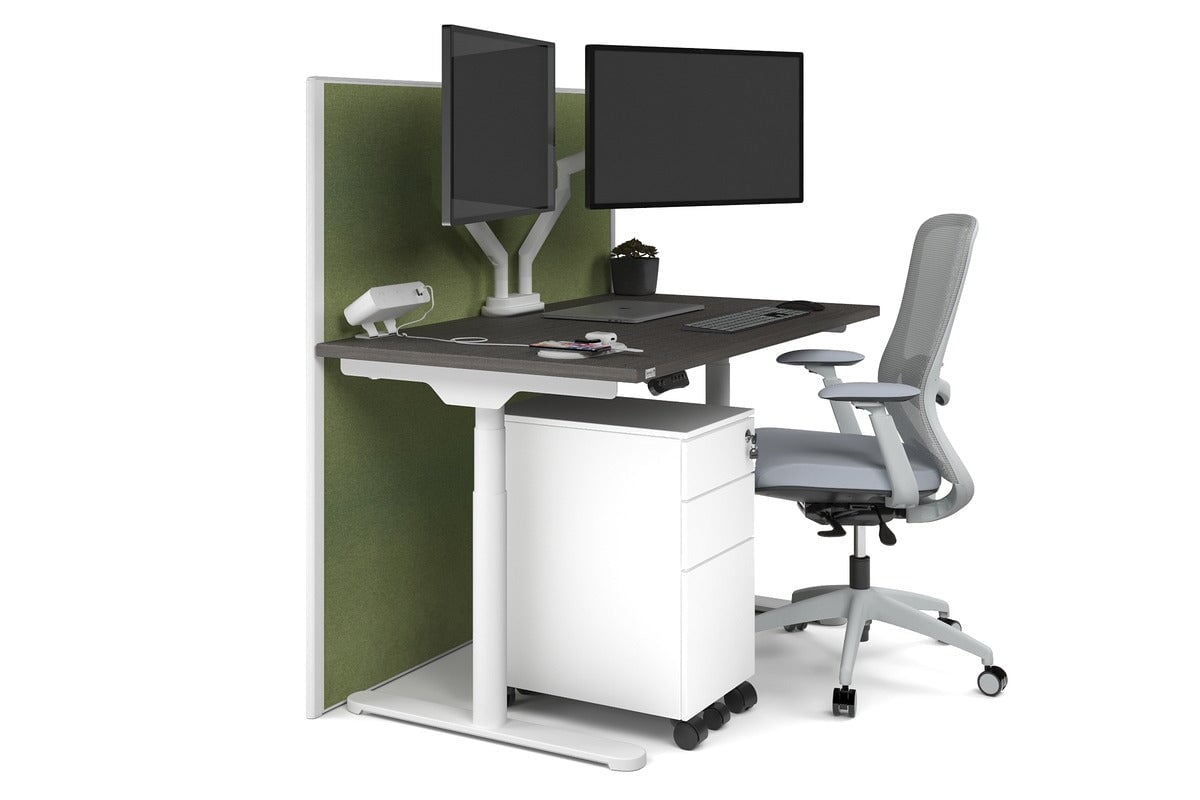 Flexi Premium Height Adjustable Single Workstation [1200L x 700W] Jasonl white leg dark oak green moss (1200H x 1200W)