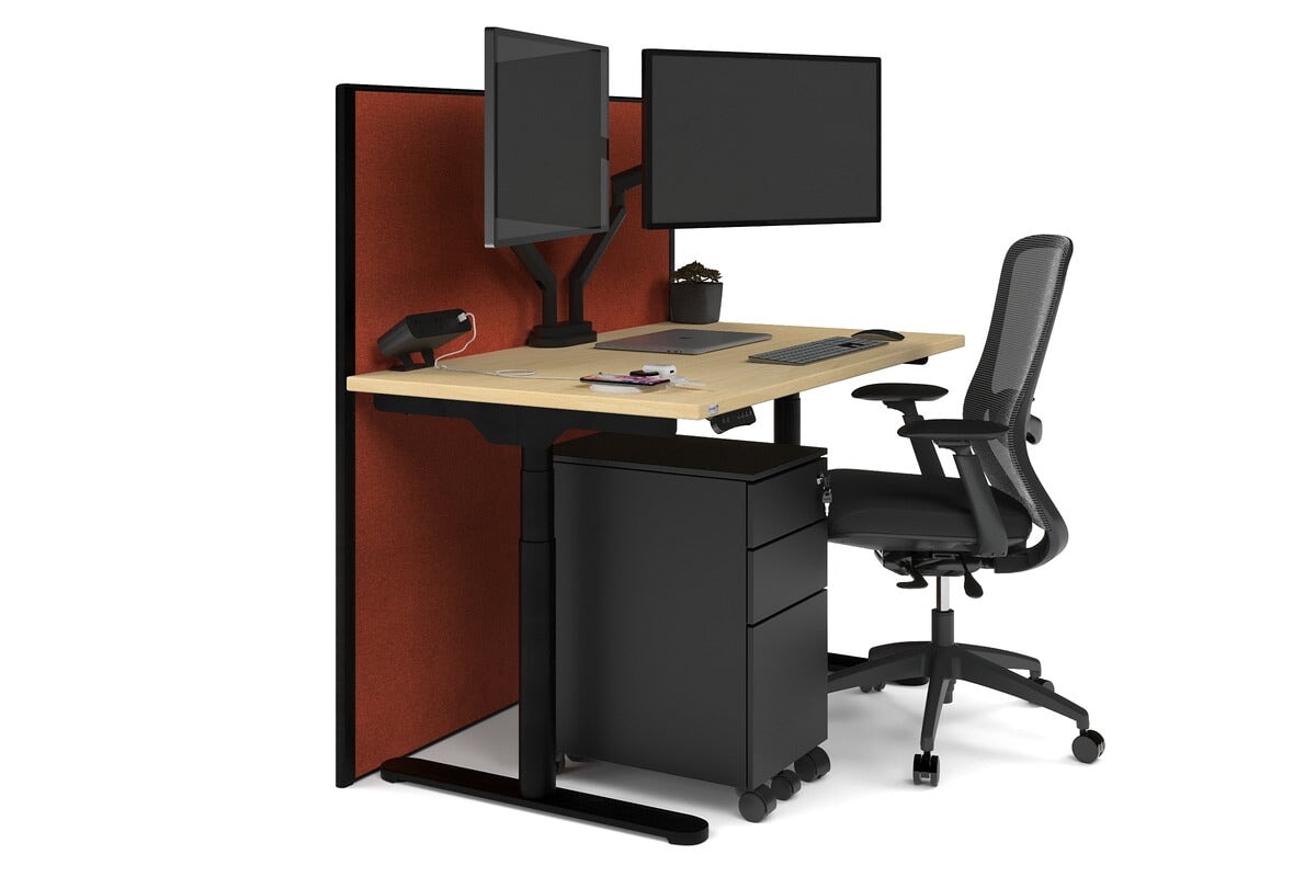 Flexi Premium Height Adjustable Single Workstation [1200L x 700W] Jasonl black leg maple orange squash (1200H x 1200W)