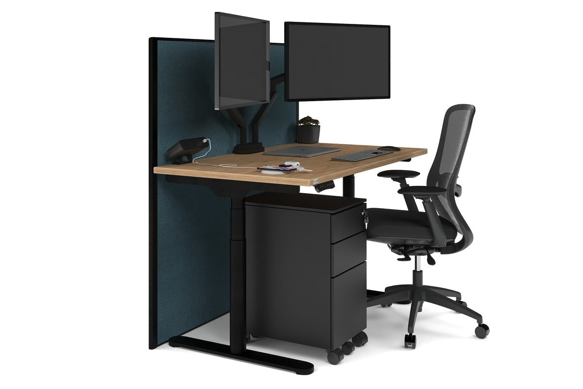 Flexi Premium Height Adjustable Single Workstation [1200L x 700W] Jasonl black leg salvage oak deep blue (1200H x 1200W)