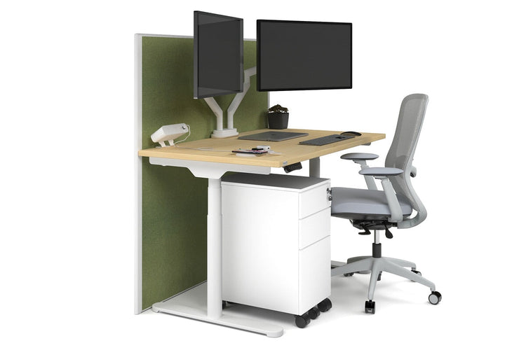 Flexi Premium Height Adjustable Single Workstation [1200L x 700W] Jasonl white leg maple green moss (1200H x 1200W)