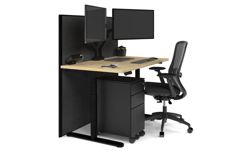 Flexi Premium Height Adjustable Single Workstation [1200L x 700W] Jasonl black leg maple moody charchoal (1200H x 1200W)