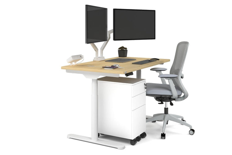 Flexi Premium Height Adjustable Single Workstation [1200L x 700W] Jasonl white leg maple none