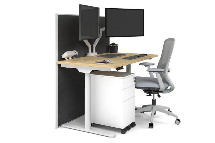 Flexi Premium Height Adjustable Single Workstation [1200L x 700W] Jasonl white leg maple moody charchoal (1200H x 1200W)