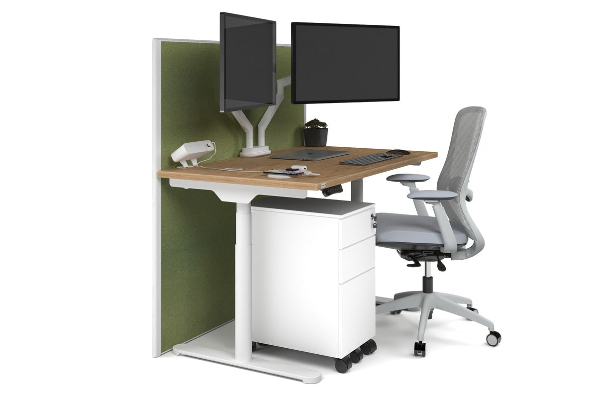 Flexi Premium Height Adjustable Single Workstation [1200L x 700W] Jasonl white leg salvage oak green moss (1200H x 1200W)